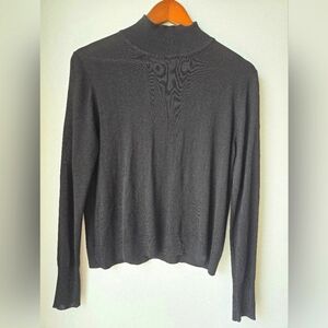 Zara Mockneck Fine Knit Classic Black Sweater Top Long Sleeve Size M